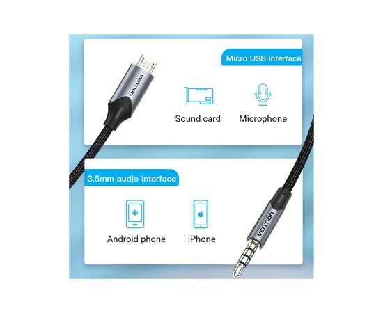 Кабель мультимедийный Micro 5P M to 3.5mm M 1.0m (4pin) black Vention (BDGBF), изображение 3