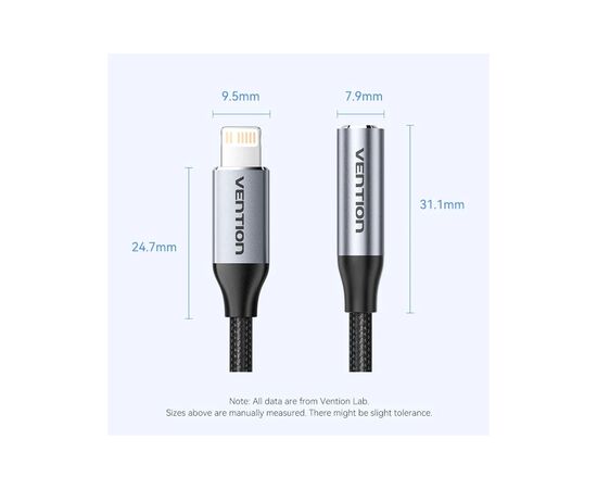 Переходник Lightning to 3.5mm 0.1m cotton braided aluminum gray Vention (BMBHA), изображение 2