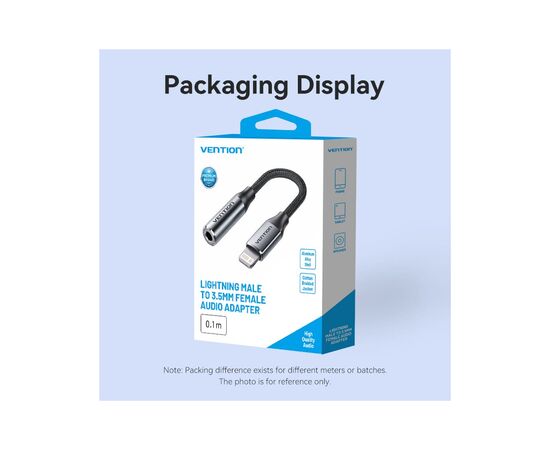 Переходник Lightning to 3.5mm 0.1m cotton braided aluminum gray Vention (BMBHA), изображение 3