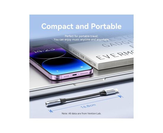 Переходник Lightning to 3.5mm 0.1m cotton braided aluminum gray Vention (BMBHA), изображение 6