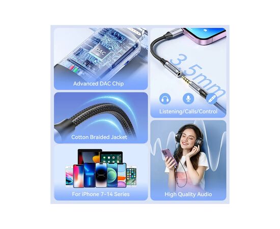 Переходник Lightning to 3.5mm 0.1m cotton braided aluminum gray Vention (BMBHA), изображение 7