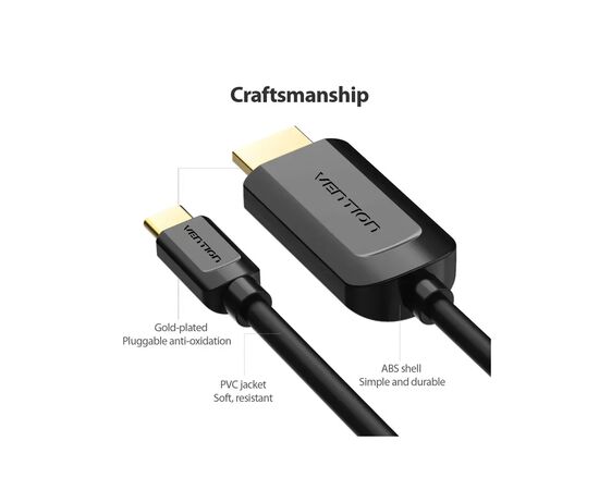 Кабель мультимедийный USB-C to HDMI M 1.5m black Vention (CGUBG), изображение 2