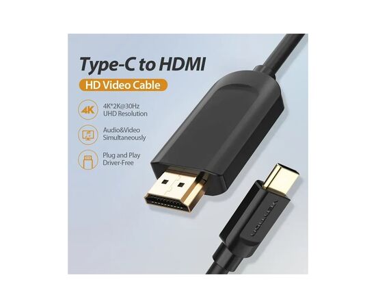 Кабель мультимедийный USB-C to HDMI M 1.5m black Vention (CGUBG), изображение 4