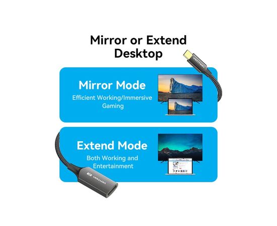 Кабель мультимедийный USB-C to DisplayPort M 0.25m 8K black Vention (CRGBC), изображение 3