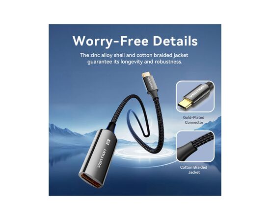 Кабель мультимедийный USB-C to DisplayPort M 0.25m 8K black Vention (CRGBC), изображение 5