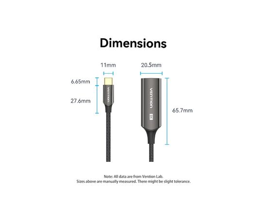 Кабель мультимедийный USB-C to DisplayPort M 0.25m 8K black Vention (CRGBC), изображение 6