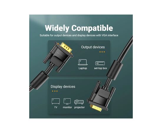 Кабель мультимедийный VGA M to VGA M 20.0m black Vention (DAEBQ), изображение 6