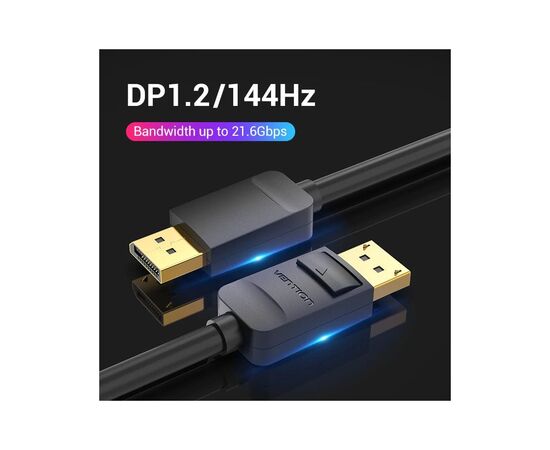 Кабель мультимедийный DisplayPort M to DisplayPort M 1.5m black Vention (HACBG), изображение 3