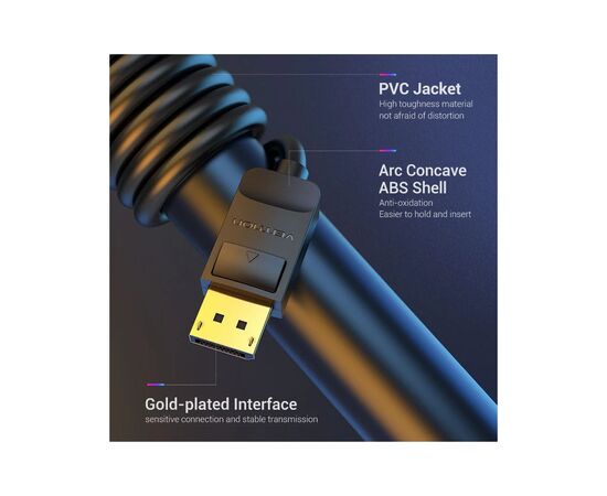 Кабель мультимедийный DisplayPort M to DisplayPort M 1.5m black Vention (HACBG), изображение 4