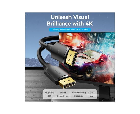 Кабель мультимедийный DisplayPort M to DisplayPort M 1.0m 4K black Vention (HAKBF), изображение 2