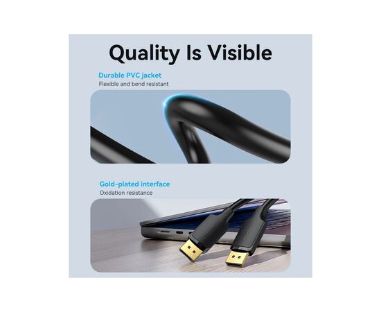Кабель мультимедийный DisplayPort M to DisplayPort M 1.0m 4K black Vention (HAKBF), изображение 6