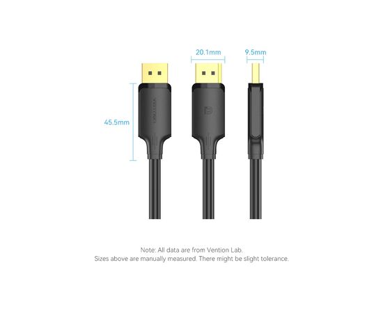 Кабель мультимедийный DisplayPort M to DisplayPort M 1.0m 4K black Vention (HAKBF), изображение 8