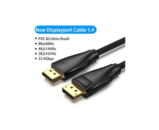 Кабель мультимедийный DisplayPort M to DisplayPort M 3.0m black Vention (HCCBI), изображение 2