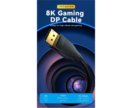Кабель мультимедийный DisplayPort M to DisplayPort M 1.5m V1.4 8K black Vention (HCDBG), изображение 2