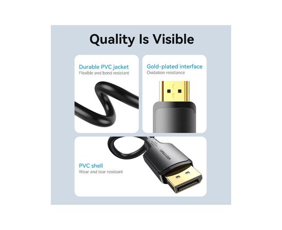 Кабель мультимедийный DisplayPort M to HDMI M 1.8m 4K black Vention (HFOBAC), изображение 4