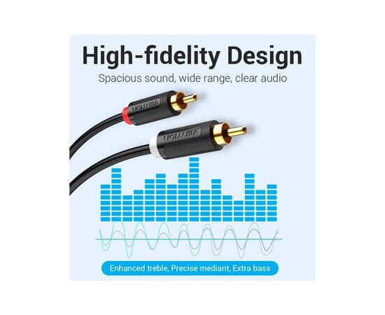 Кабель мультимедийный 2xRCA M to 2xRCA M 1.0m black Vention (VAB-R06-B100), изображение 3
