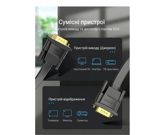 Кабель мультимедийный VGA M to VGA M 1.0m black Vention (LAJWF), изображение 7