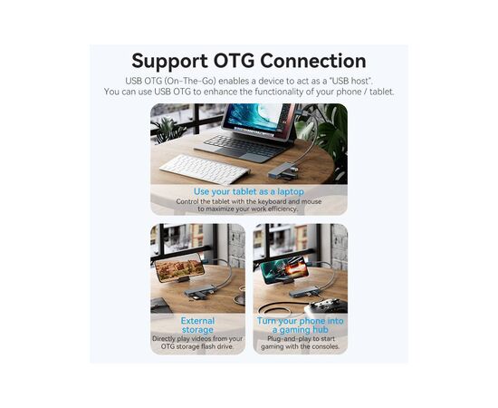 Концентратор Vention USB 3.0 to 4xUSB 3.0 Hub With Power Supply 0.15m black (CHLBB), изображение 10