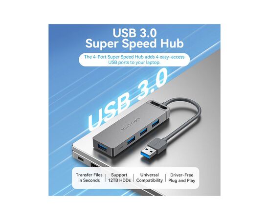 Концентратор Vention USB 3.0 to 4xUSB 3.0 Hub With Power Supply 0.15m black (CHLBB), изображение 3