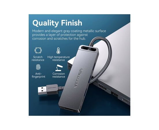 Концентратор Vention USB 3.0 to 4xUSB 3.0 Hub With Power Supply 0.15m black (CHLBB), изображение 4