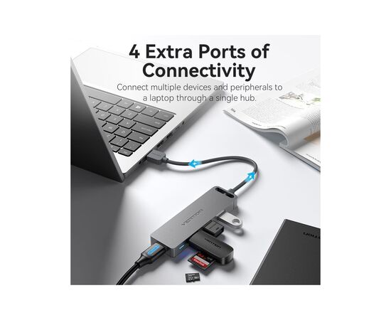 Концентратор Vention USB 3.0 to 4xUSB 3.0 Hub With Power Supply 0.15m black (CHLBB), изображение 8