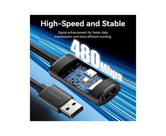 Дата кабель USB 2.0 AM/AF 5.0m Active black Vention (CBKBJ), изображение 3
