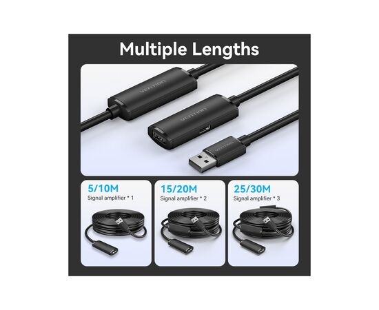 Дата кабель USB 2.0 AM/AF 15.0m Active black Vention (CBKBN), изображение 8