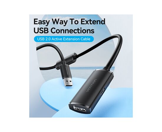 Дата кабель USB 2.0 AM/AF 25.0m Active black Vention (CBKBS), изображение 2