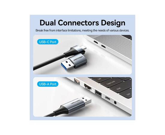 Перехідник USB-C + USB A to RJ45 Ethernet 1000Mbps 0.15m aluminum gray Vention (CFQHB), зображення 11