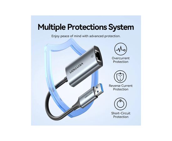Перехідник USB-C + USB A to RJ45 Ethernet 1000Mbps 0.15m aluminum gray Vention (CFQHB), зображення 7