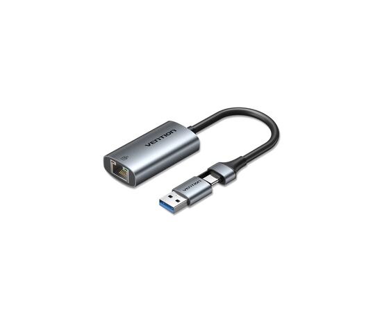Перехідник USB-C + USB A to RJ45 Ethernet 1000Mbps 0.15m aluminum gray Vention (CFQHB)