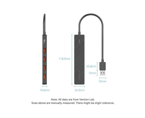 Концентратор Vention USB to 4xUSB 3.2 Gen2 + USB-C 10Gbps 0.15m black (CHOBB), изображение 9