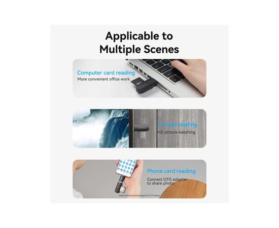 Зчитувач флеш-карт Vention USB 3.0 to SD+TF Black Dual Drive Letter (CLGB0), зображення 10