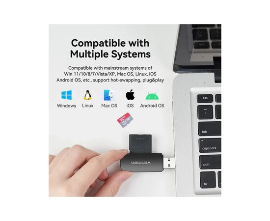 Зчитувач флеш-карт Vention USB 3.0 to SD+TF Black Dual Drive Letter (CLGB0), зображення 7