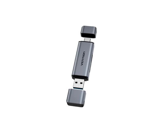 Зчитувач флеш-карт Vention USB 3.0 AM/USB-C to SD+TF Gray Dual Drive Letter Aluminum Alloy (CLLH0), зображення 2