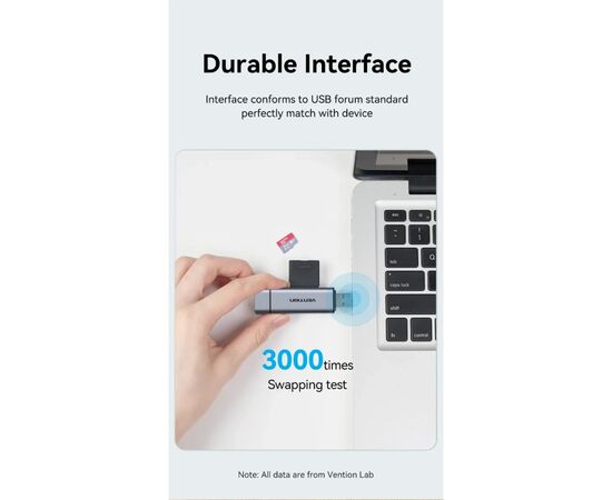 Зчитувач флеш-карт Vention USB 3.0 AM/USB-C to SD+TF Gray Dual Drive Letter Aluminum Alloy (CLLH0), зображення 7
