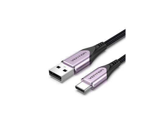 Дата кабель USB 2.0 AM to USB-C 1.5m 3A cotton braided aluminum purple Vention (CODVG)