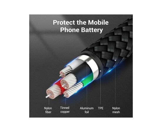 Дата кабель USB 2.0 AM to USB-C 1.0m 3A black Vention (COKBF), изображение 3