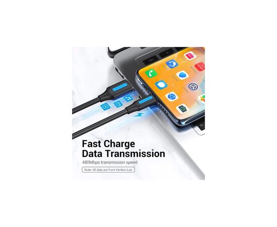 Дата кабель USB 2.0 AM to USB-C 1.5m 3A black Vention (COKBG), изображение 2