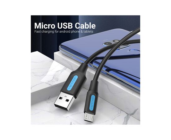 Дата кабель USB 2.0 AM to Micro 5P 1.0m 3A black Vention (COLBF), изображение 2