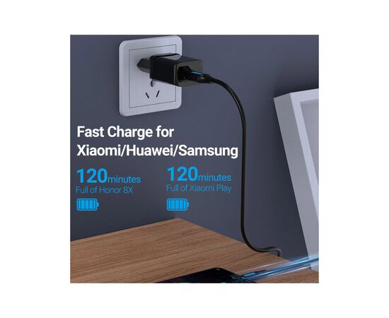 Дата кабель USB 2.0 AM to Micro 5P 1.0m 3A black Vention (COLBF), изображение 3