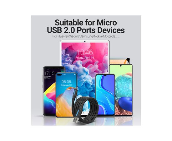 Дата кабель USB 2.0 AM to Micro 5P 1.0m 3A black Vention (COLBF), изображение 4
