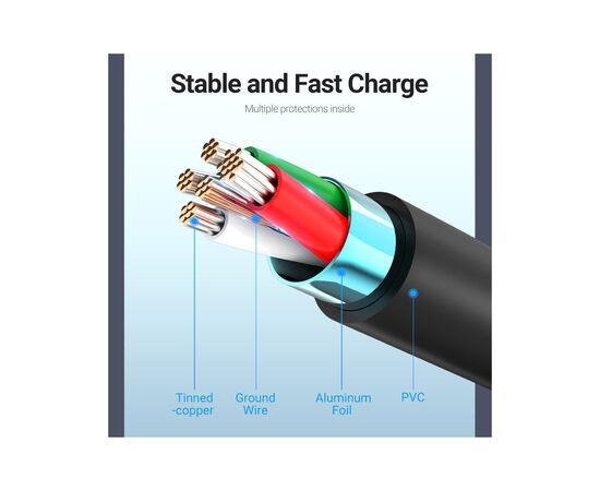 Дата кабель USB 2.0 AM to Micro 5P 1.0m 3A black Vention (COLBF), изображение 8