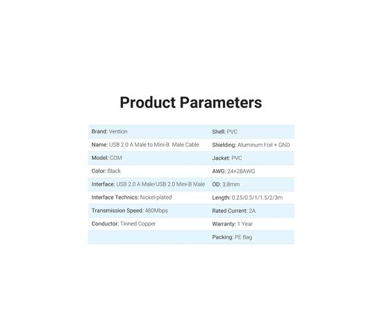Дата кабель USB 2.0 AM to Mini 5P 2.0m black Vention (COMBH), изображение 10