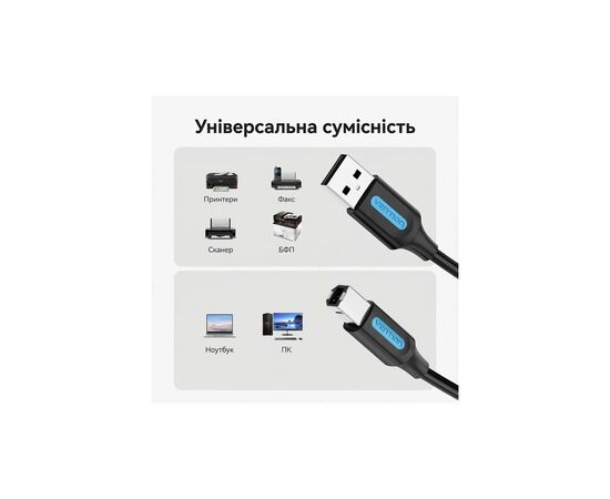 Кабель для принтера USB 2.0 AM/BM 10.0m ferrite black Vention (COQBL), изображение 2