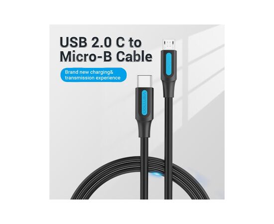 Дата кабель USB-C to Micro 5P 1.0m 2A black Vention (COVBF), изображение 2