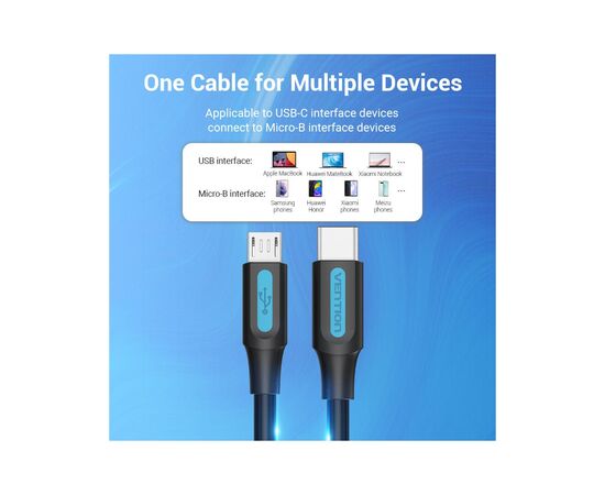 Дата кабель USB-C to Micro 5P 1.0m 2A black Vention (COVBF), изображение 6