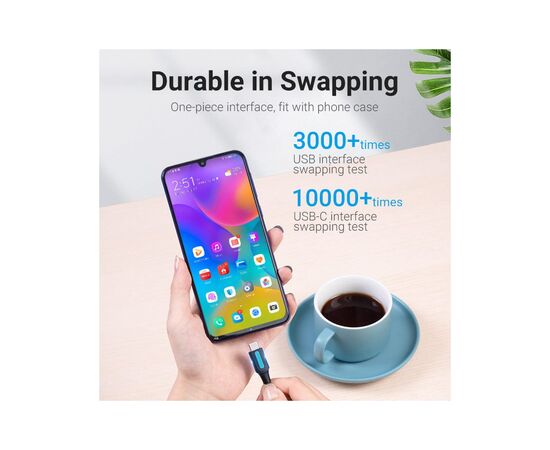 Дата кабель USB 3.0 AM to USB-C 1.5m black Vention (COZBG), изображение 2