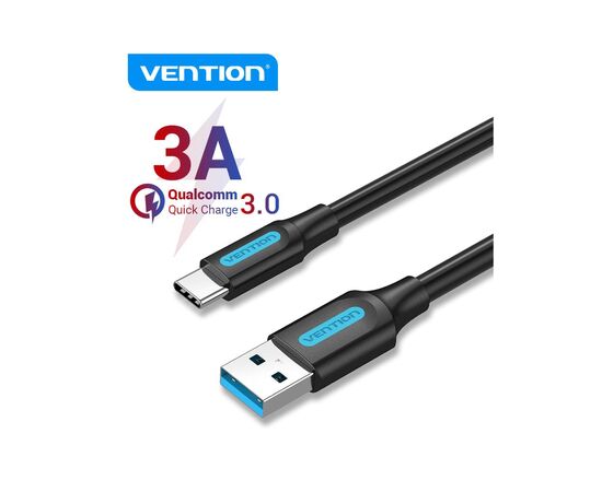 Дата кабель USB 3.0 AM to USB-C 1.5m black Vention (COZBG), изображение 3