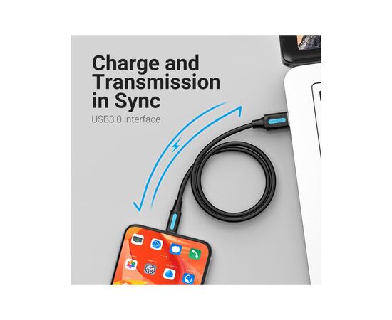 Дата кабель USB 3.0 AM to USB-C 1.5m black Vention (COZBG), изображение 4